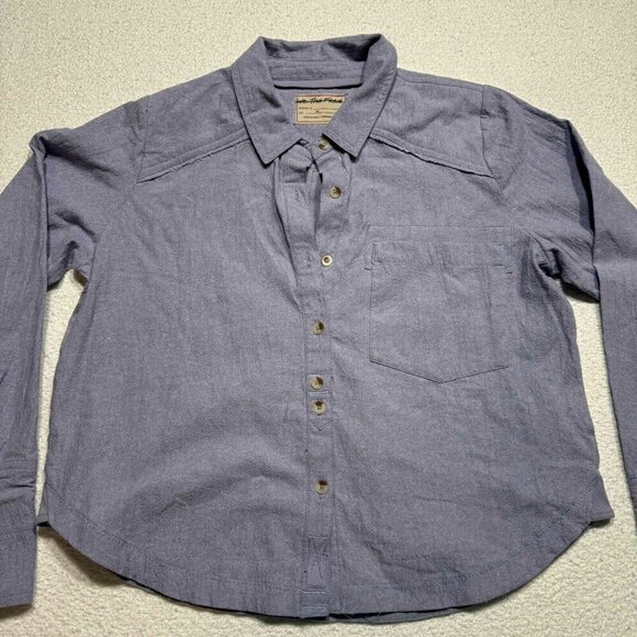 NWOT Free People We The Free Classic Oxford Top Button Front Pocket Purple Sz M - Picture 2 of 10
